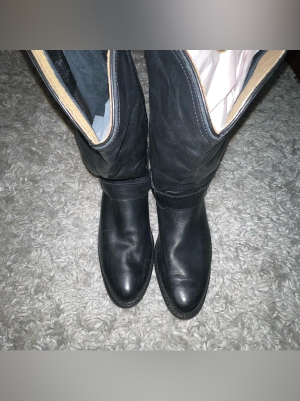 Frye Harness Boots Black Leather Biker Round Toe Western Women’s Size 10B - Picture 15 of 16